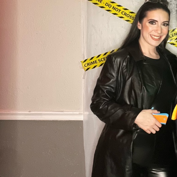 Leather longline coat with belt - Picture 4 of 4